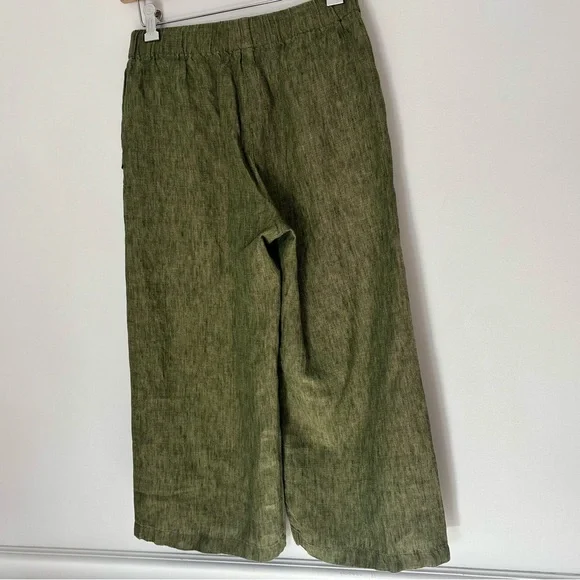 Eileen Fisher Green Wide-Leg Capri Pants Organic Cotton XXS-XS w/ Pockets - Picture 9 of 14